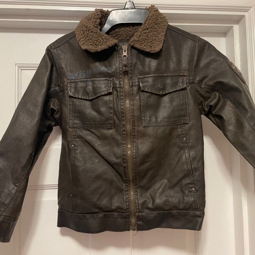 Faux Leather Bomber Jacket - Size 6